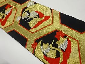 亀甲に鶴・梅・紅葉模様織出し袋帯